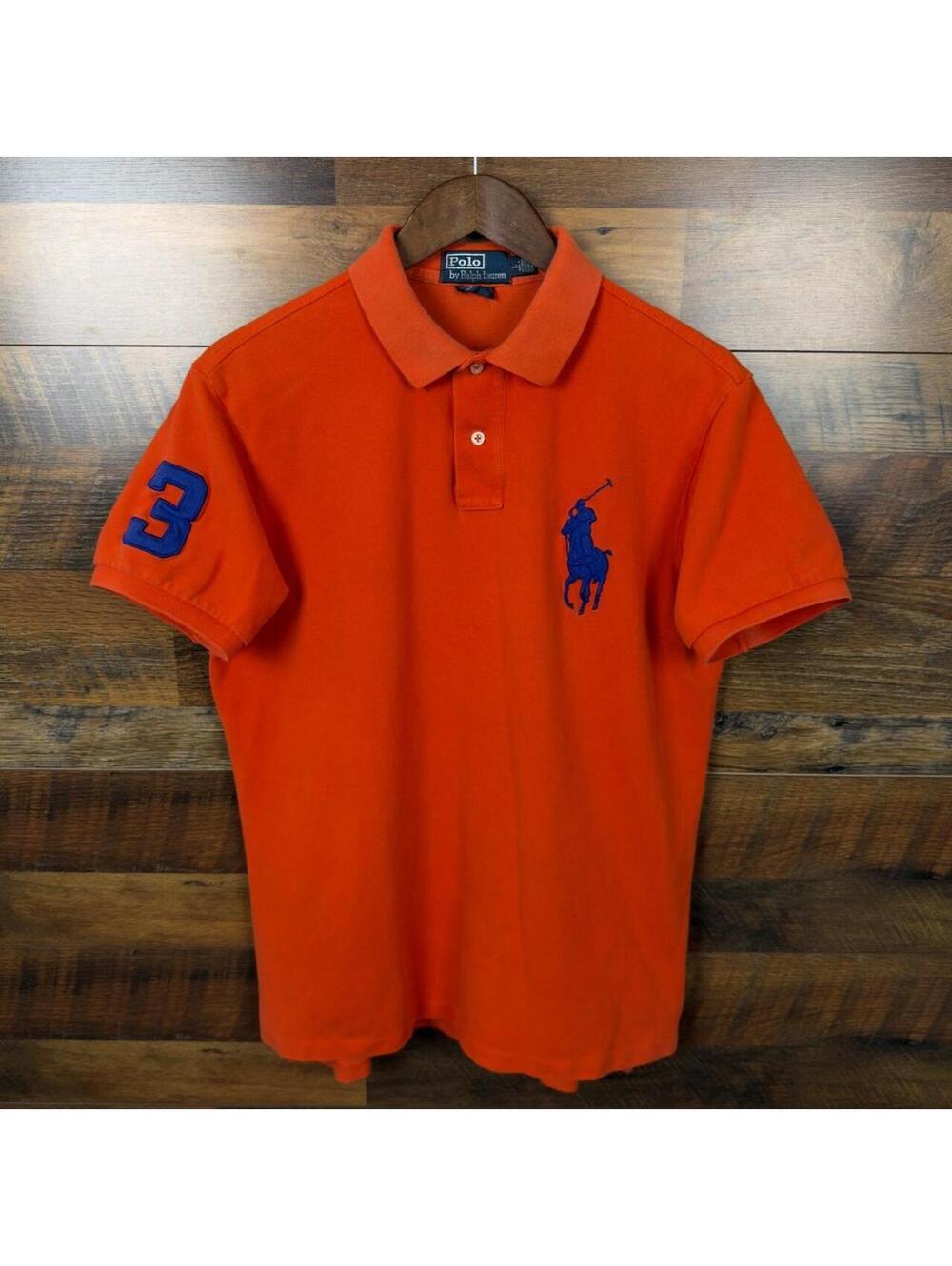 Polo Ralph Lauren Big Pony Polo Shirt Orange Blue Custom Fit Large